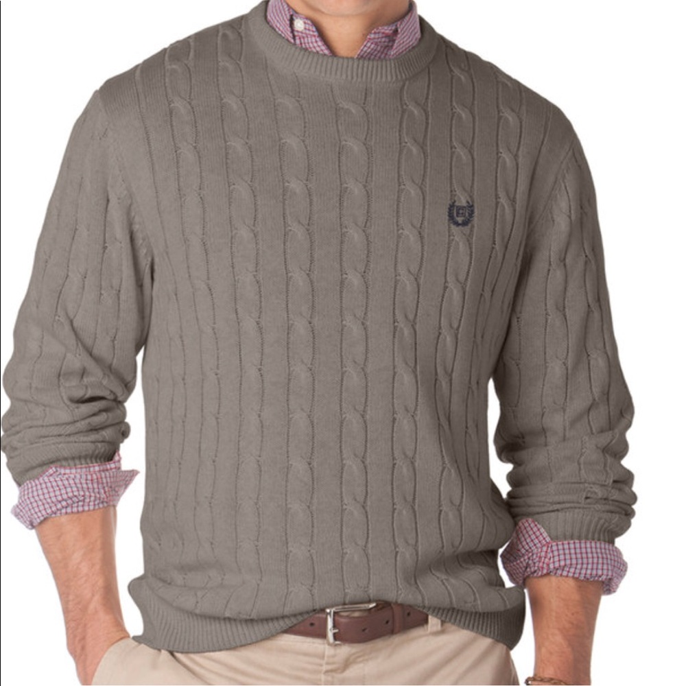 Chaps Men's Cable Crewneck Sweater in Taupe
